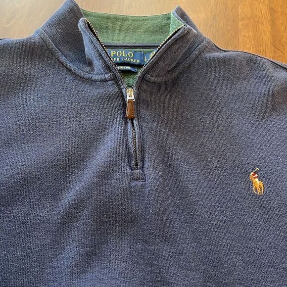 Polo Ralph Lauren Estate Rib 100% Cotton Quarter Zip Pullover Blue Mock Neck L - Picture 6 of 10